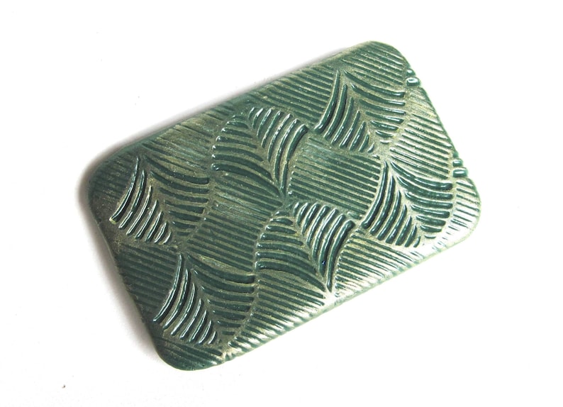 LARGE Metal slide top tin Moss green Zen leaves design Compact and sturdy storage Stash box Handmade unisex gift FREE velvet pouch image 1