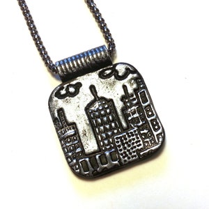City Skyline Pendant Silver and Black Dramatic contemporary accessory for your wardrobe FREE gray velvet gift pouch Unique handmade gift