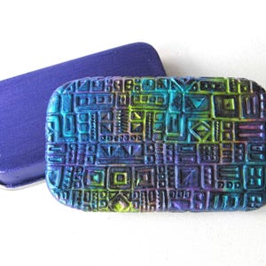 Pill Box iridescent circuit board pattern| Food safe slide top tin| Micro-mosaic texture| Unique handmade gift| FREE velvet gift pouch