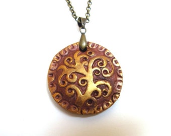 Celtic Tree of Life symbol Bronze tone pendant Unique handmade gift in polymer clay Free velvet gift Pouch