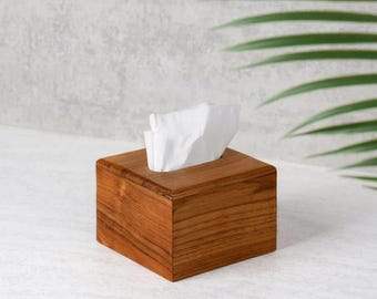 Funda para caja de pañuelos de madera de teca / Soporte para pañuelos de madera hecho a mano / Decoración rústica para el hogar / Servilletero cuadrado / Organizador de teca natural