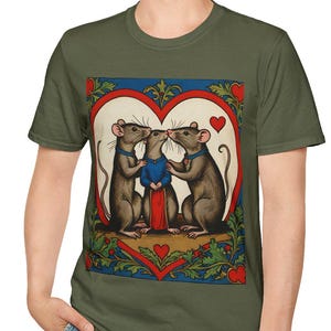 Camiseta unisex de trío medieval, camiseta de la amistad de 3 ratas, poliéster, regalo peculiar para amantes de las ratas, roedor dulce único, ropa para parejas a juego