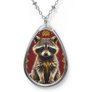 Raccoon Necklace Cute Baby Raccoon Pendant Animal Lover Charm Jewelry Gift Maroon Accessory Grandma Grandpa Mother&#39;s Day Gift