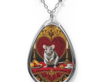 Rat Necklace, Rat Jewelry, Weird Romantic Jewelry, Rat Heart Pendant, Pet Rat Pendent, Cute Rat Charm Gifts, Mouse Romance Lover