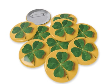 Lucky Round Pins, St. Patrick&#39;s Day 4 Leaf Clover Badge, Irish Pride Button Pin, Green and Yellow Luck Symbol for Bag Beanie or Backpack
