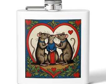 Three Best Friends Flask | Cute Rat Decor | Gift for Friends, Wedding Favors, Party Supplies, Unique Accessories, Rodent Family Love Gift