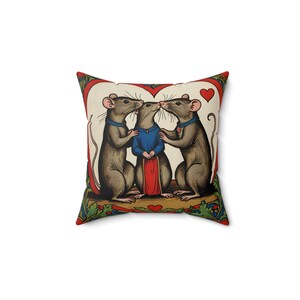 Almohada de ratas medievales, bonita decoración para el hogar para amantes de las ratas, perfecta para regalar, ambiente acogedor, día de San Valentín, cojín decorativo, pareja de dibujos animados de ratas