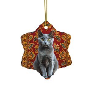 Russian Blue Cat Ornament Holiday Decor Christmas Tree Russian Blue Cat Ceramic Gray Cat Lover Gift Ornament Animal Lover Keepsake