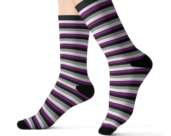 Calcetines de orgullo asexual, bandera del orgullo asexual, calcetines de sublimación LGBT asexual, ropa de orgullo asexual, accesorio de atuendo asexual