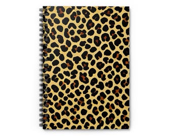 Leopardenmuster Spiralblock, lustiges Notizbuch, liniert, Tierdruck Journal, Safari Vibes Notizbuch, gelbes und braunes Geparden Print Tagebuch