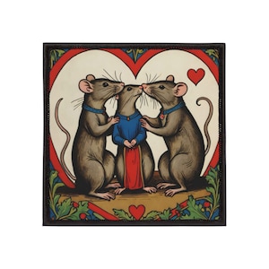 Mittelalterliche Ratten Trio Freundschaft Symbol Patch, Polyamory Geschenk, süße Ratten Familie Throuple, Ratten Liebhaber Aufnäher, mittelalterlichen Stil