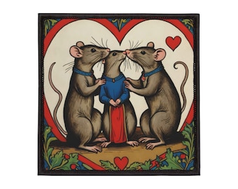 Iron-On Patches - Medieval Rat Trio Friendship Symbol Patch, Polyamory Gift, Cute Rat Family Throuple, Rat Lover Patch, Medieval Style