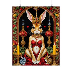 Vertikales Poster, mystische Bunny Queen mit Blumenmuster und Kerzen, Schwangerschaftsgeschenk, Mutterschaft, Meditation, spirituelles Muttertagsgeschenk