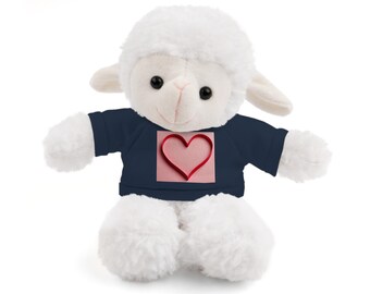 Plushie Stuffed Animal with Tee, Sheep with Valentine&#39;s Love Design, Great Gift for Kids or Partner, Navy Shirt with Pink and Red Heart