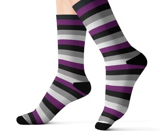 Calcetines de orgullo asexual, bandera del orgullo asexual, calcetines de sublimación LGBT asexual, ropa de orgullo asexual, accesorio de atuendo asexual