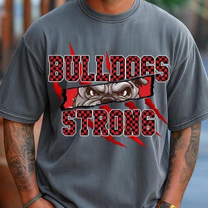 Checkered Bulldog Strong School Spirit Shirt, Bulldog Paw Claw Face Shirt, Bulldog Scratch Claw, Bulldogs Cheer Shirt, School Spirit Mascot