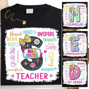 Custom Name Teacher T-Shirt: Pencil Bow Bleached Design