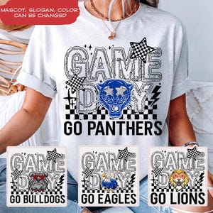 Checkered Game Day Football Tee: Custom Mascot, School Spirit