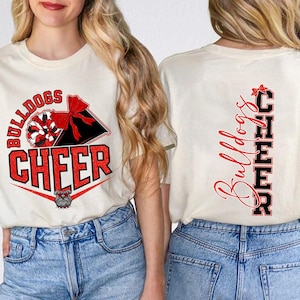 Kundenspezifisches Schule Bulldoggen-Maskottchen-Hemd, Cheerleader-T-Stück, jubeln Mutter Sport-Hemd