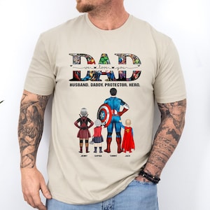 We Love You Dad Custom Superhero Shirt, Personalized White T-Shirt With Kids Names, Father’s Day Gift For Hero Dad, Husband Daddy Protector