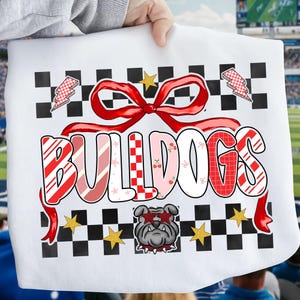 Custom Bulldogs Mascot Spirit Shirt: Checkered Ribbon Game Day Tee
