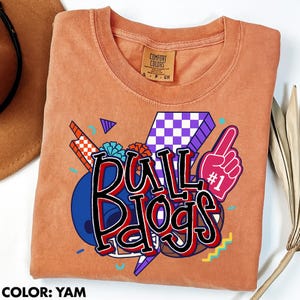 Bulldogs Team Custom Mascot Sport School Spirit Shirt, Girl Sports, Game Day School, Colorful Checkered Print, Sport Shirt, Girly Sport Tee