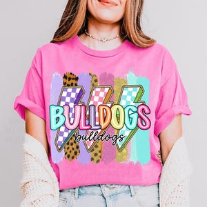 Bulldogs Team Lightning Bolt School Mascot Shirt, School Mascot Shirt, Neon Mascot Retro Checkered Sport Shirt, School Spirit, Bulldogs Team