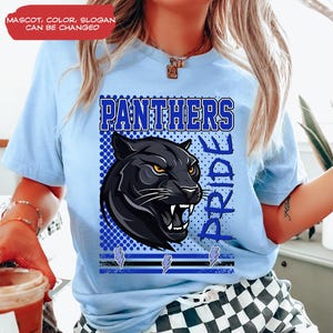 Custom Panthers Mascot T-Shirt: Colorful Preppy Sports Team Spirit