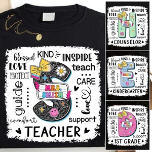 Custom Name Teacher T-Shirt: Pencil Bow Bleached Design