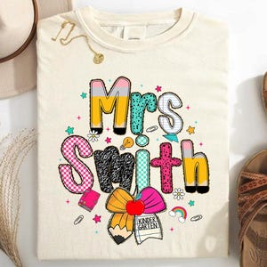Custom Name Teacher T-Shirt: Pencil Coquette Bow, Back To School