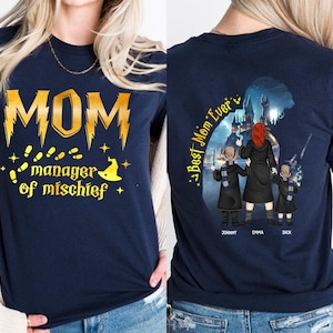 Custom Wizard Mom T-Shirt: Personalized Kids Names Magic Tee