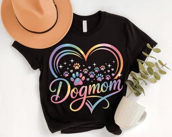 Rainbow Paw Print Dog Mom T-Shirt: Colorful Pet Lover Gift