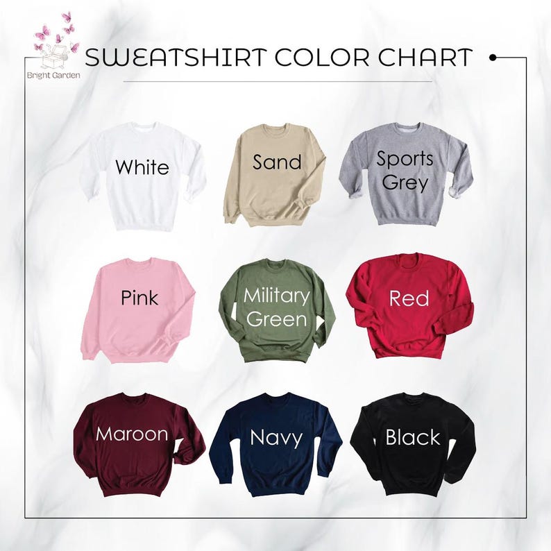 sweatshirt color chart with different colors