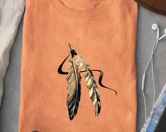 Southwest Feather T-Shirt: Tribal Boho Earth Tone Tee