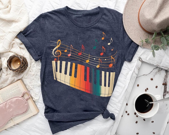 Colorful Piano Keyboard Music Shirt: Retro Graphic Tee, Musician Gift