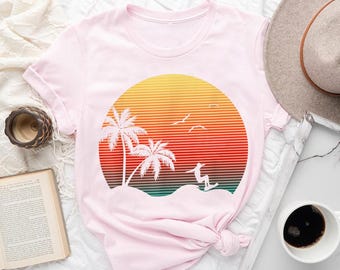 Beach Sunset Shirt: Tropical Palm Tree Summer Vacation Tee
