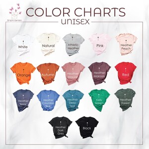 the color chart for the unisex t - shirt