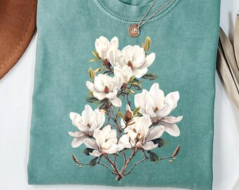 Magnolia Blossom Shirt: Botanical Garden Tee - Cottagecore Spring Top