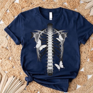 Butterfly Ribcage Shirt - Skeleton Spine and Rib Bones with Butterflies T-Shirt - Gothic Anatomy Graphic Tee for Nature and Anatomy Lovers