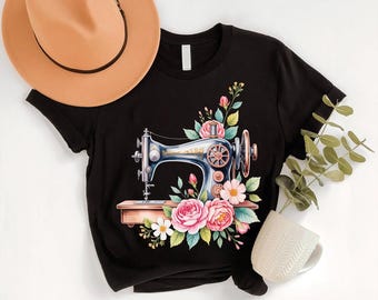 Vintage Sewing Machine Shirt: Floral Graphic Tee, Quilter Gift