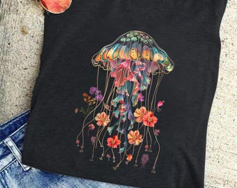 Floral Jellyfish T-Shirt: Boho Ocean Creature Tee