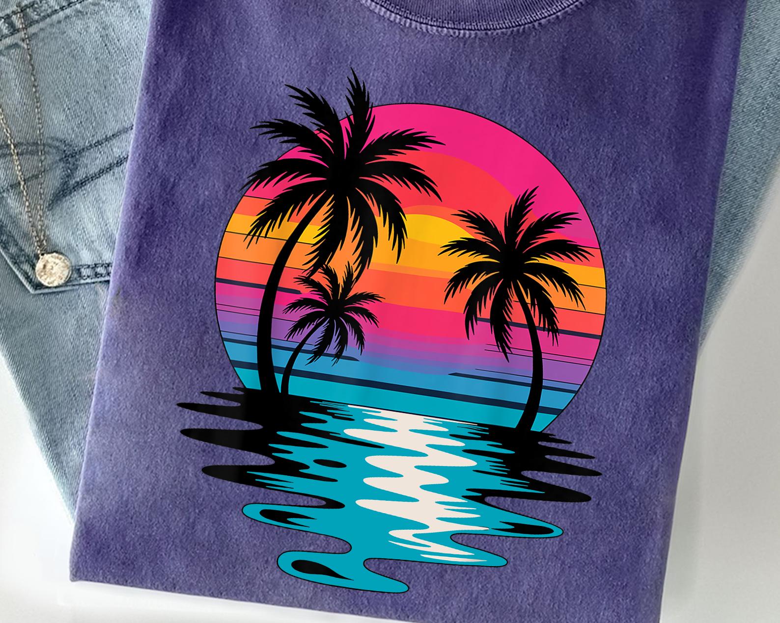 Vintage Sunset Palm Tree Graphic Tee: Retro Summer Beach Shirt - Etsy