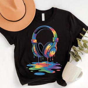 Colorful Headphones Shirt - Music Lover Tee - Dripping Paint Headphones Graphic Shirt - Vibrant Music Shirt