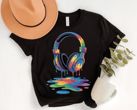 Colorful Dripping Paint Headphones Shirt - Music Lover Tee