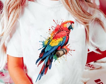 Colorful Macaw Parrot T-Shirt: Tropical Bird Art Graphic Tee