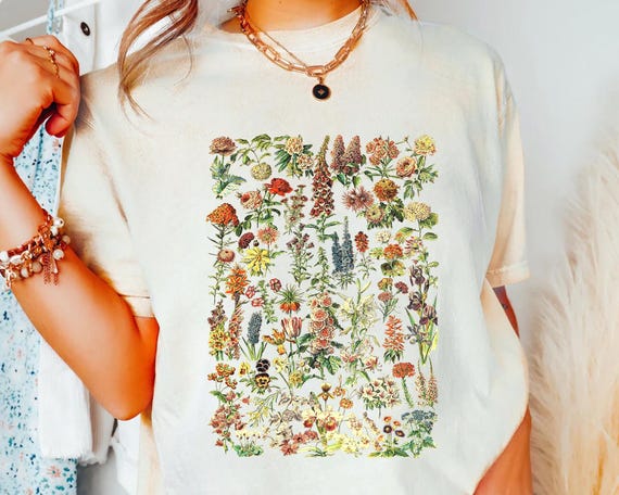 Vintage Botanical Wildflower Shirt - Floral Illustration Tee, Cottagecore Shirt, Floral Aesthetic Tee,