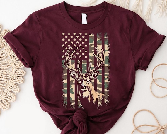 Patriotic Deer Hunting Shirt: Buck Camo Outdoorsman Tee
