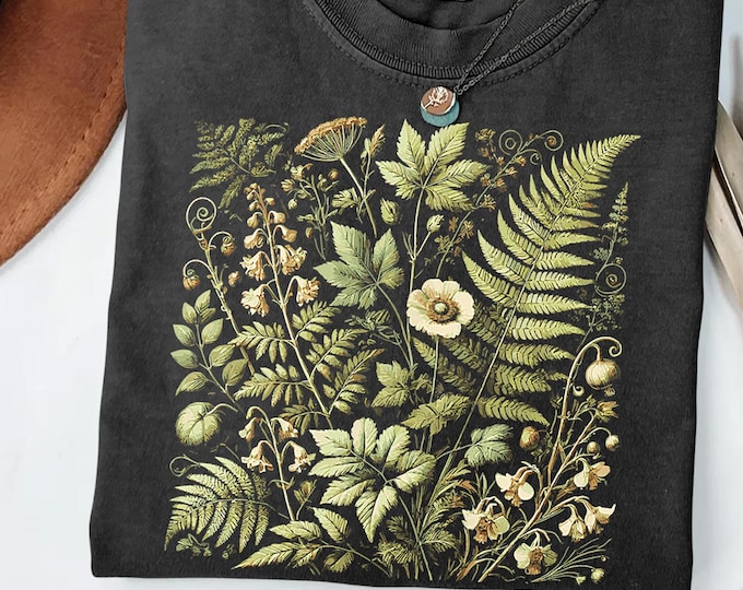 Botanical Fern & Wildflower Shirt: Vintage Cottagecore Nature Tee