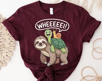 Wheeeee Faultier Schildkröte Schnecken Shirt - Lustiges Tierliebhaber T-Shirt - Niedliches Faultier Grafik T-Shirt für Wildtier-, Natur- und Humorfans