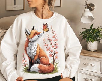 Fox and Cherry Blossom Sweatshirt: Whimsical Nature Pullover